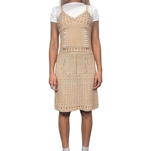 Made in Italy - Vintage 90s Beige Crochet Dress (S-M) Festival Summer Cotton